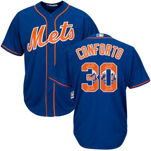 Mets #30 Michael Conforto Blue Team Logo Fashion Stitched MLB Jersey